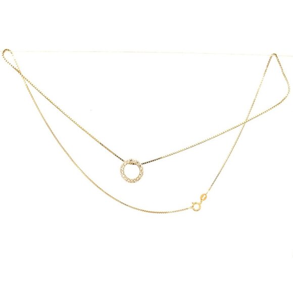 Elegant Estate Sterling Silver 925 GoldPlated Rhinestone Circle Pendant Necklace - Picture 3 of 16